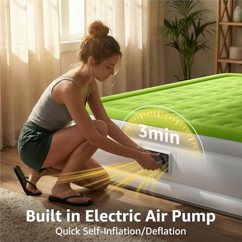 Image of YENING Size Air Mattress with Built in Pump Raised Double Blow up Bed Inflatable Camping Airbed Electric 18 Inch Tall (Queen, Queen)