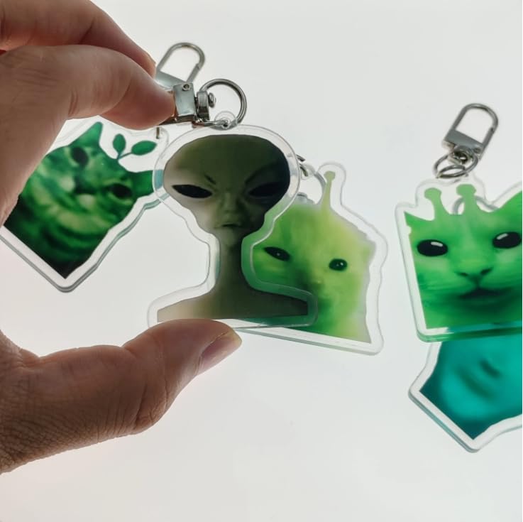 Image of PUCAPOCO Alien Cat Keychain Cute Funny Cat Meme Keychains Bag Charms for Bag Backpack Handbag Purse Charms 5PCS