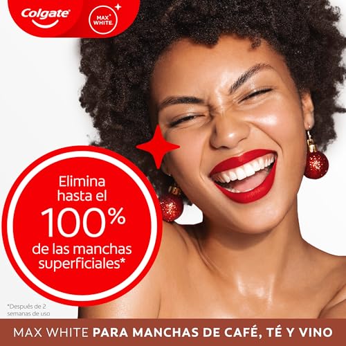 Miniatura 3 de Colgate Pasta de dientes blanqueadora Max White For Coffee 4 x 75ml, Tea & Wine, elimina hasta el 100% de las manchas superficiales, protege el esmalte de los taninos, segura para el esmalte