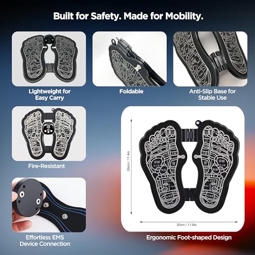 Image of Dr Physio USA 1035 EMS Rechargeable Foot Massager Mat Machine with 8 Massage Modes, 19 Intensity Levels, Reflexology Pad For Pressure Point Full Body Pain Relief, Portable Foldable Foot Massager for Tired & Achy Feet Relief
