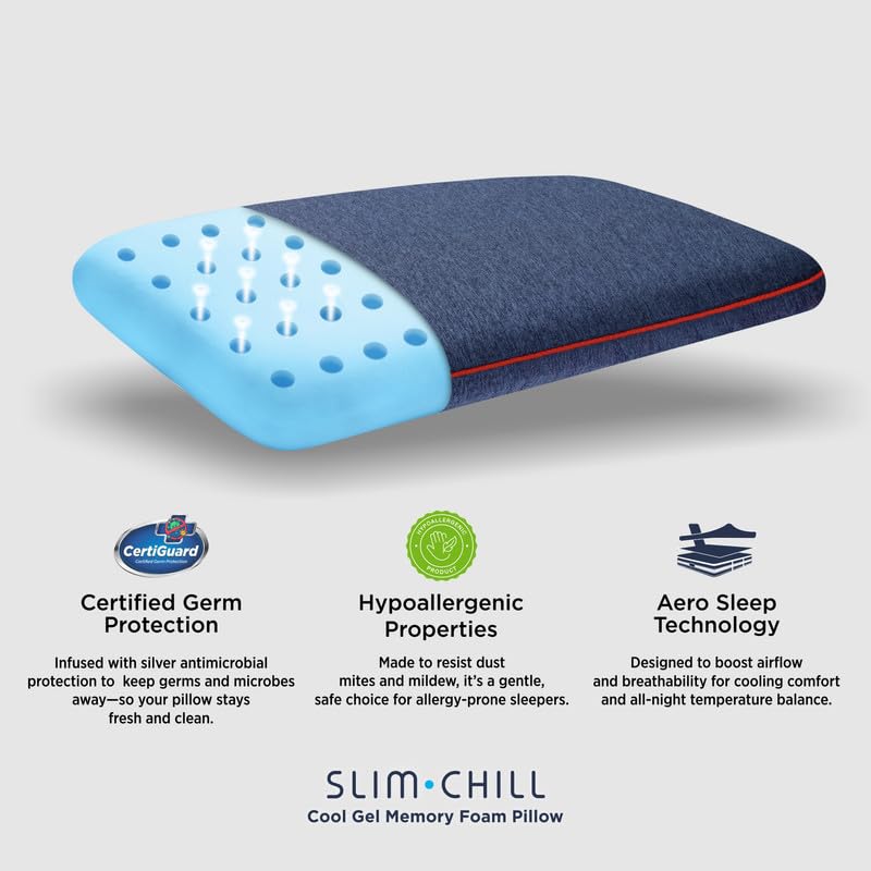Springfit Slim Chill Cool Gel Memory Foam Pillow (17x26 Inch-Pack of 1) Blue - Image 4 thumbnail