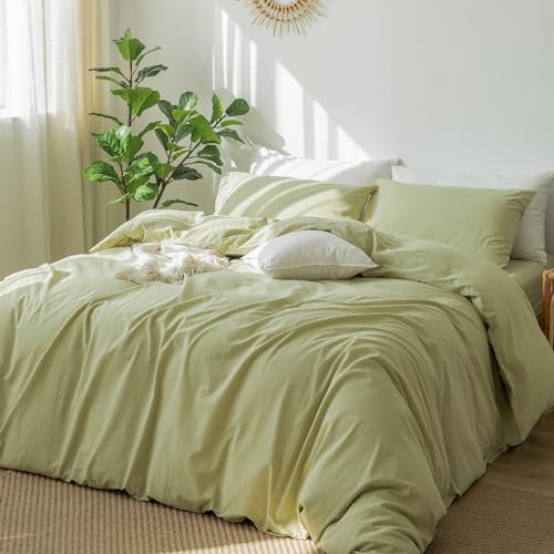 Image of MooMee Duvet Cover Set 100% Washed Cotton Linen Like Twin | Relaxed Linen-like Texture. Soft, Breathable & Long-lasting Comfort. Lightweight. Hidden Zipper with 8 Interior Corner Ties