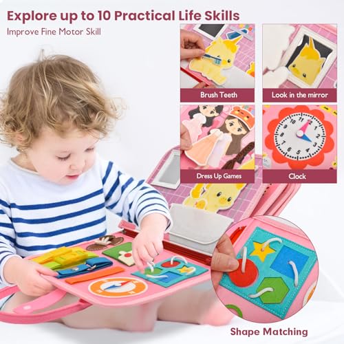 Image of Busy Book for Toddlers 1-3, Montessori Toys Busy Board for 1 2 3 4 Year Old Girl Birthday Gift Educational Learning Quiet Activity Book Airplane Car Travel Toys for Tollders Kids 1-3