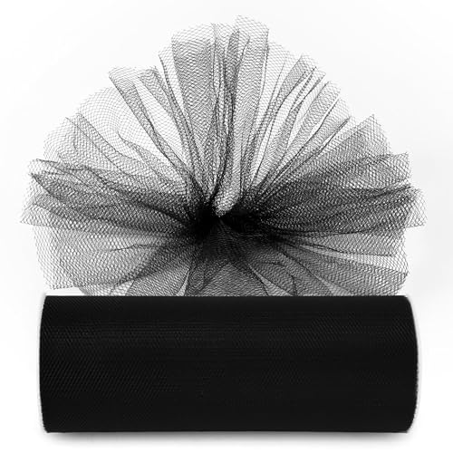 Image of Black Tulle Fabric Ribbon 6 Inch by 25 Yards Rolls Fabric Spool Tulle for Gift Wrapping Wedding Decorations Craft Supplies DIY Tutu Skirt Baby Shower Birthday Party