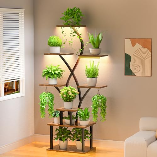 48" Tall 8-Tiered Metal Plant Stand with Grow Light