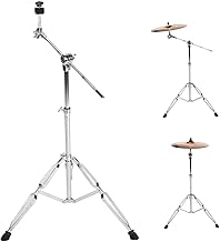 Cymbal Stand, Height Adjustment, 27.6-47.2 inches (70 to 120 cm), High Boom and Straight Combo, Double Leg Boom, Boom Cymbal Stand, with Rubber Feet, Musical Instrument Accessories (Silver)