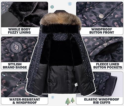Image of SOLOCOTE Girls Puffer Winter Coat Fake-Down Fur Hood Fleece Lined Heavyweight Water-Resistant Jacket
