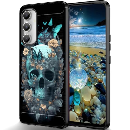 RUUHLJLET Designed for Samsung Galaxy S25 FE 6.7" 2025 Case,Brushed Texture Soft TPU Slim Fit Protective Phone Cover,Skulls Flowers - image 1
