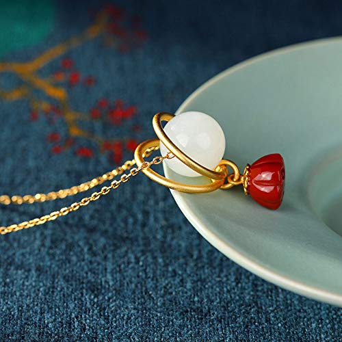 Collier agate rouge en argent anti-ternissement style chinois épuré