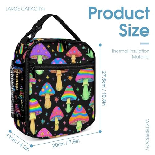 Backpack Lightweight Goth Gothic Magic Hippie Trippy Mushrooms (2) Bookbag with Lunch Box Storage Bags Backpack Set Daypack with Lunch Bag and Cosmetic Bag4