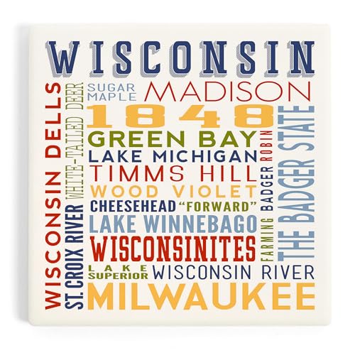 Wisconsin Dells, Wisconsin, Typography (Absorbent Ceramic Coaster, Single, Cork Back, Kitchen Table Decor)