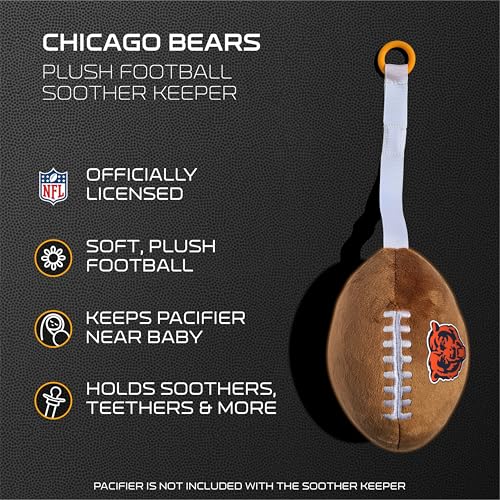 Image of Chicago Bears Plush Football Pacifier Holder by Smilo - Officially Licensed NFL Soother Holder - Soft Plush Toy and Dummy Holder - Fits Any Pacifier - Stroller Accessory & Newborn Essential
