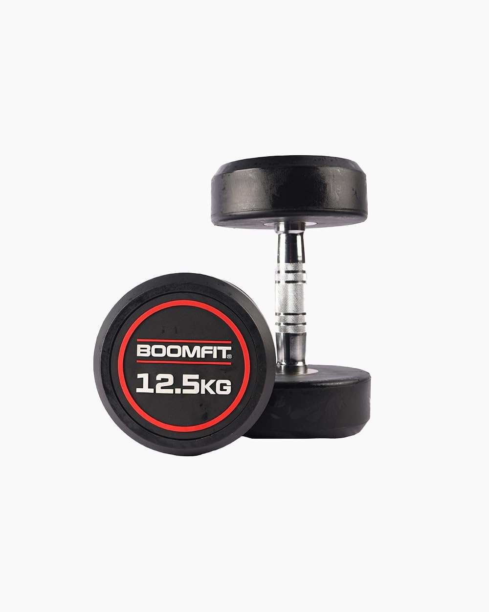 BOOMFIT Runde Hanteln Paar mit Gummi-Beschichtung und Chrom-Griff | Profi-Kurzhantel für Krafttraining Studio Home Gym | Geräuscharm Bodenschonend | Von 2,5 bis 50 kg pro Hantel