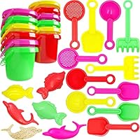 The Dreidel Company Mini Beach Day Playsets (Pack of 12) 3.25\" Sand Bucket Play Set Box Includes, Pail, Shovel, Rake, Sifter Scoop, Dolphin Fish Sand Trays Toy for Boys and Girls Birthday Party Favor