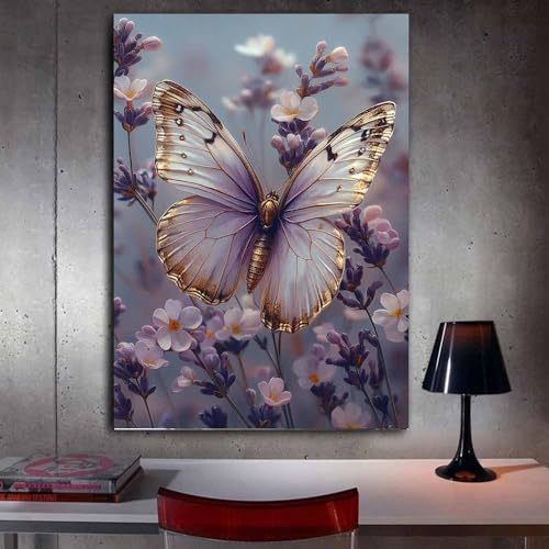Affiche papillon violet et fleurs pour habiller un mur vide de salon - 3