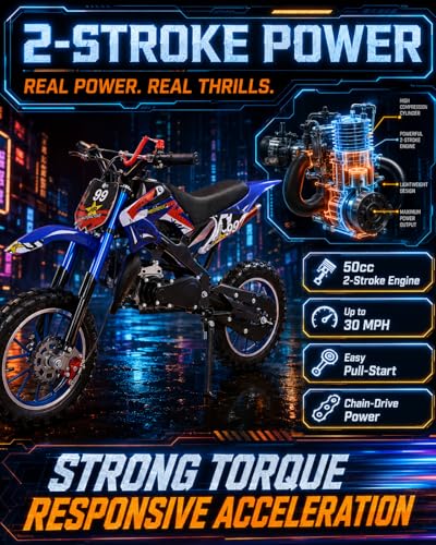 Image of 50cc Kid Gas Dirt Bike, 2-Stroke Gas Powered Kids Motorcycle