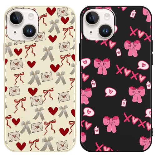 Phoona 2 Piezas Funda para iPhone 13 Mini 5.4', Aesthetic Dibujos Diseño Suave Ultrafina Silicone Cover Antigolpes Anti-Arañazos Bumper Protección de Cámara Case para Mujer,Arco Corazón