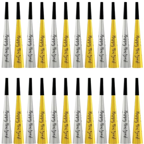 Premium Silver & Gold New Year's Celebration Horns - Pack of 24 - Perfect Party Accessory for Festive Ringing in The New Year