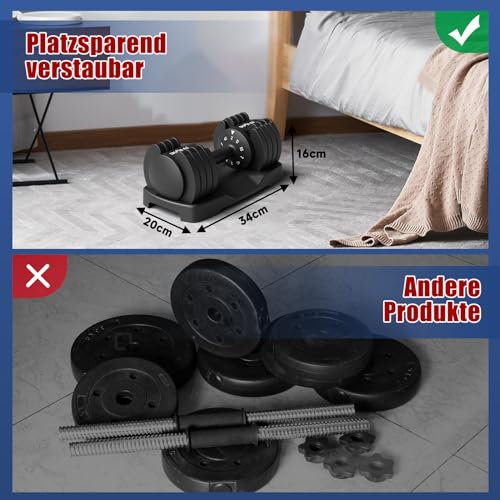 12kg verstellbare Hanteln 2 bis 12 KG mit 5 Gewichtsstufen, Kurzhanteln Set mit Hantelscheiben, Kurzhanteln verstellbar, variable Gewichte 5 in 1, 2er Set – Bild 5