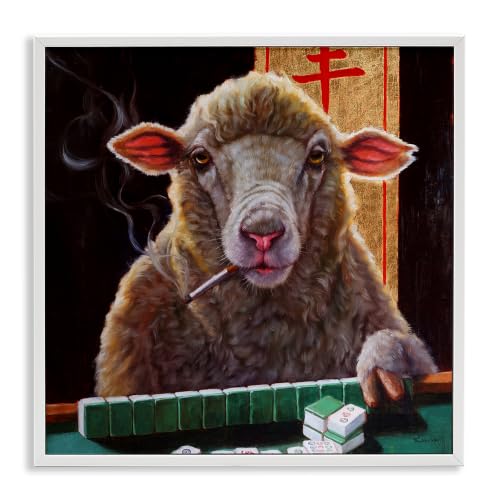 Stupell Industries Sheep Playing Mahjong Tile Game Smoking Animal, Design by Lucia Heffernan