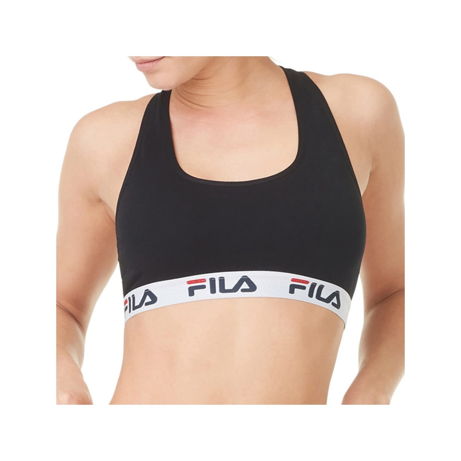 FILA Reggiseno Sportivo Donna in cotone, senza rinforzo, set di 3, Nero, Blu, Grigio, Taglie XS