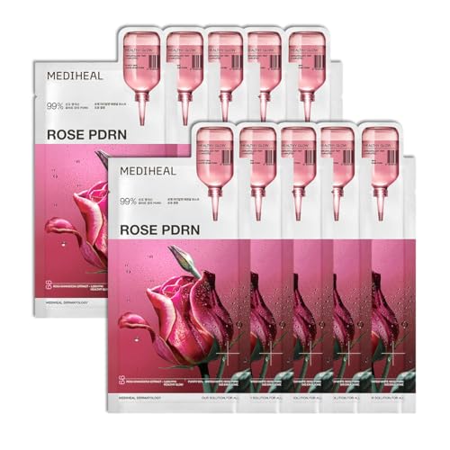 Mediheal Essential Face Mask [PDRN] Healthy Glow 10 pcs. with 99% Purity White Rose PDRN for Glass...