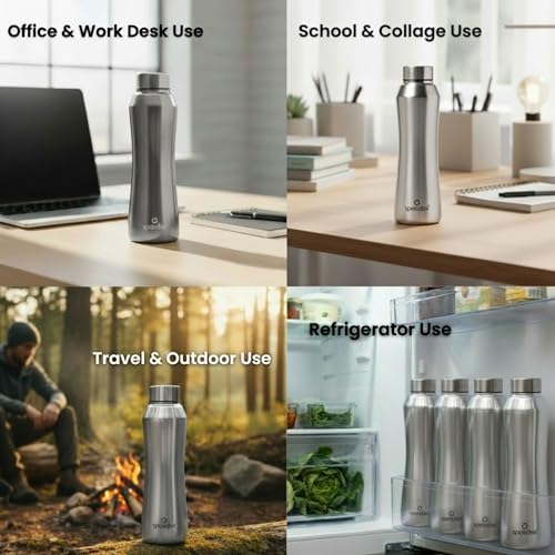 Image of Speedex Stainless Steel Water Bottle 1 Ltr, Leak Proof Screw Cap, BIS Approved 1000 ml Metal Bottle For Daily, Office, School, Gym, Travel Use for Men, Women, Kids, Adults, Silver, Set of 4