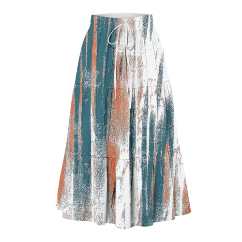 Women's Pleated Layered Midi Skirts Floral Printed Elastic Waist A Line Boho Long Skirt Resort Dress with Pocket2
