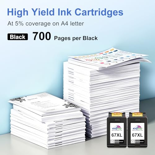 Image of KINGWAY 67XL Ink Cartridge Black Replacement for HP Ink 67 Printer 2 PK