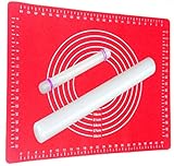 PROFI BACKZUBEHÖR: Profi Set mit 2 Ausrollstäben ( Groß und Klein ) und Rote XXL Rollmatte 60x40cm aus Silikon. Dank der hervorragenden Antihaft-Eigenschaften wird das ausrollen zum Kinderspiel.