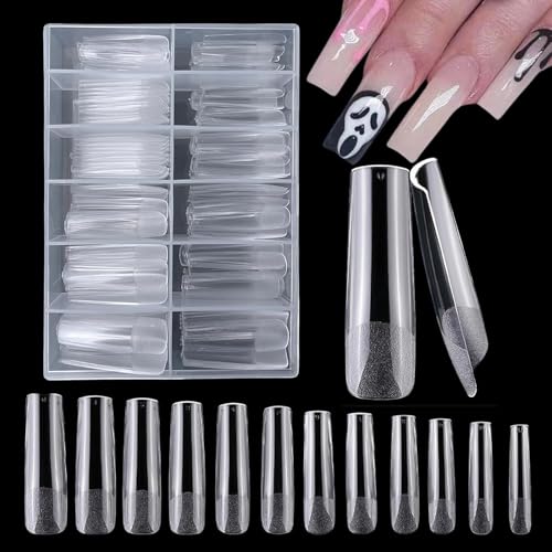 Gel Nail Tips 240pcs Square False Nails for Gel Extensions & Acrylic Nails 12 Full Cover Sizes Clear Nails for Salon DIY Nail Art