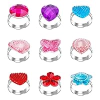 Abeillo 9 Stück Mädchen Kinder Ringe, Verstellbare Prinzessin Verkleiden Edelstein Ring, Kinder Dress Up Ring Set für Mädchen Schmuck Geburtstagsgeschenk