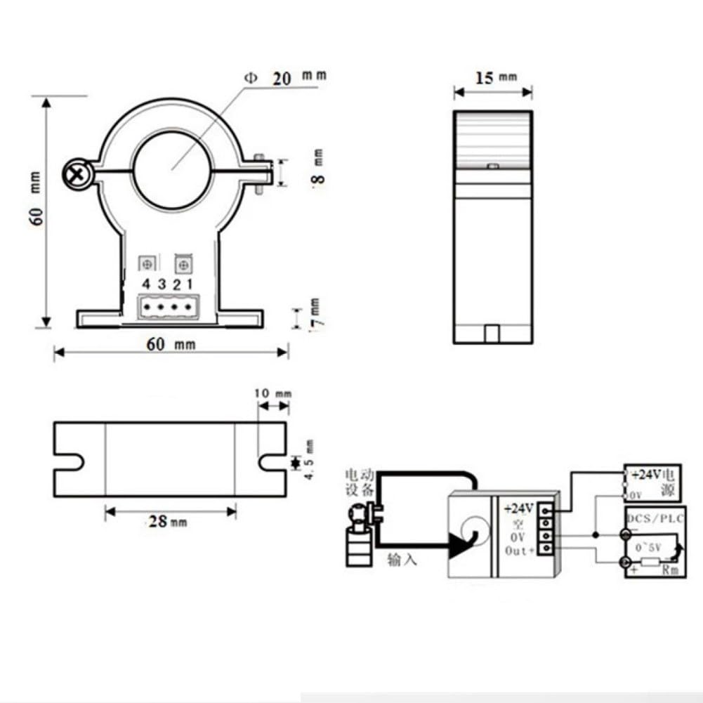 Stromsensor, offener Schleife, geteilter Kern-Strom-Transmitter, Hall-Effekt-Stromwandler für AC-DC-Strommessung (AC0–20 A)