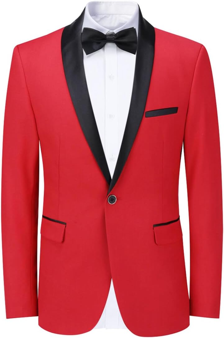 Sliktaa Mens Blazer Suit Jacket Slim Fit Single Breasted One Button Solid Casual Blazer for Business Wedding, Red, M