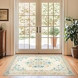 jinchan Vintage Floral 3x5 Area Rugs for Entryway - Machine Washable Distressed Design Ultra-Thin Low-Pile Soft Non-Shedding Carpet for Kitchen Bedroom Laundry Living Room (3x5ft,Apricot Multi)