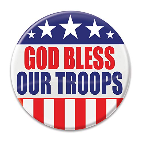 Bouton patriotique God Bless Our Troops en carton pour décoration de défilé