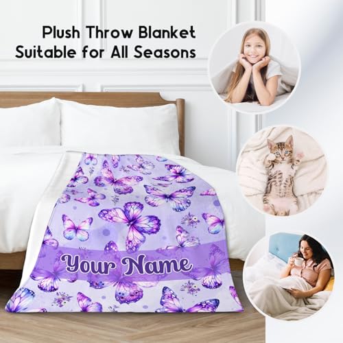 Custom Butterfly Throw Blanket, Cozy Flannel Throw Blankets for Couch Office, Cute Soft Throw Gifts for Women, Pink 60"x80"