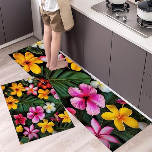 Ensemble tapis de cuisine antidérapant lot de 2 imprimé vert