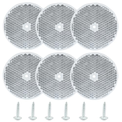 Image of 6 Pack White Round Reflector, Front Reflector with Mounting Screw, Safety Reflectors for Driveway, Trailer, Posts
