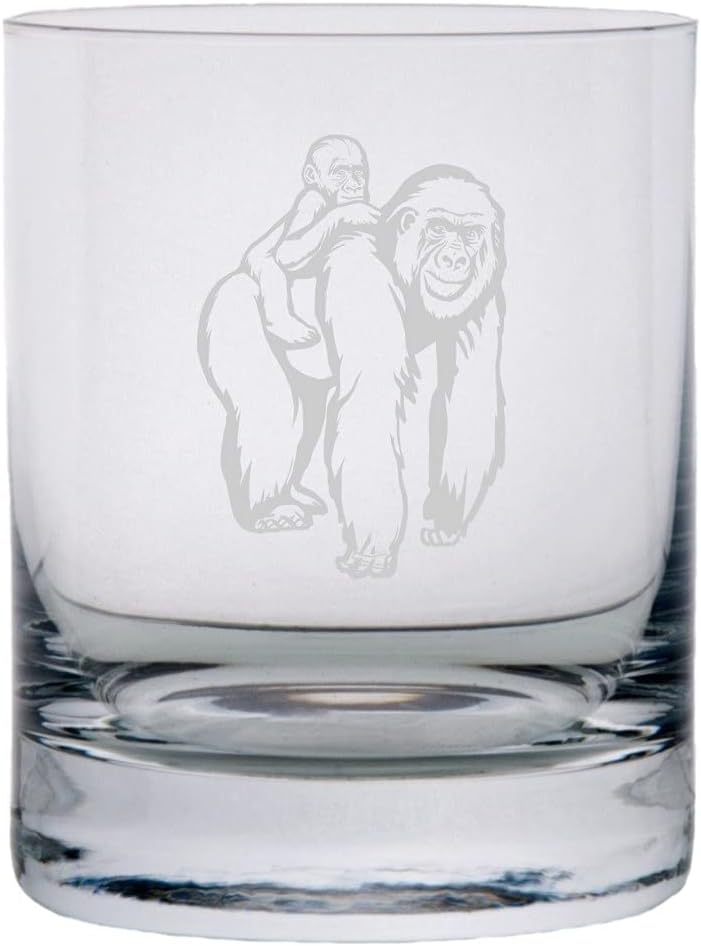 Emperor Penguin with Chick Zoo Animal Themed Etched 10.25oz Crystal Rocks Whisky Glass