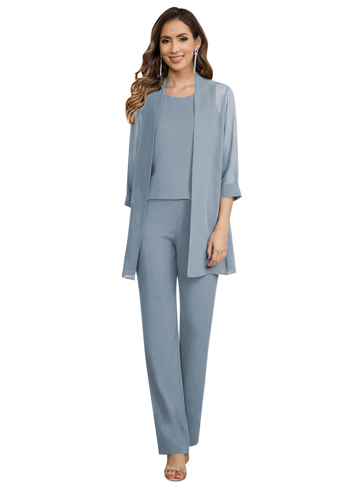 Mother of The Bride Pant Suits with Jacket 3 Piece for Women Long Sleeve Formal Pantsuits for Wedding