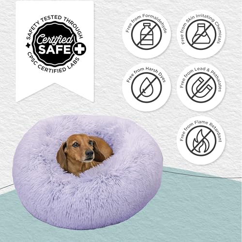 Image of Best Friends by Sheri The Original Calming Donut Dog Bed for Small Dogs up to 25 lbs, Shag Faux Fur, Lavender, 23 inch x 23 inch