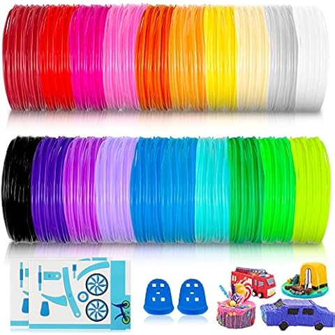 3D Pen Filament Refills PLA 20 Colors 1.75mm 3D Printing Pen Filament 16.4 Feet Per Colour Total 328 Feet with Mould Guiding Booklet and Silicone Finger Caps for Most Intelligent 3D Pen Cover