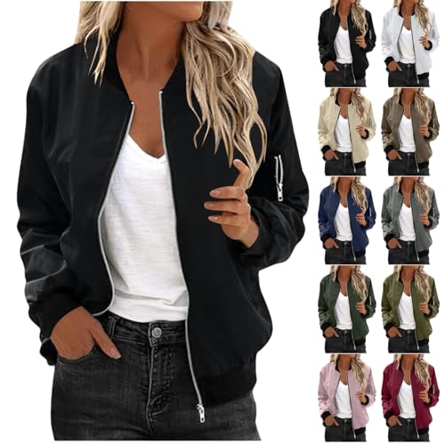 Bomber Jacket Women Trendy Zip Up Jackets Lightweight Casual Long Sleeve Windbreaker Fall Fashion Clothes 2025