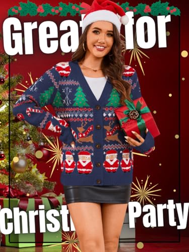 Navy Santa and Reindeer Fair Isle Cardigan for Women - Image 7