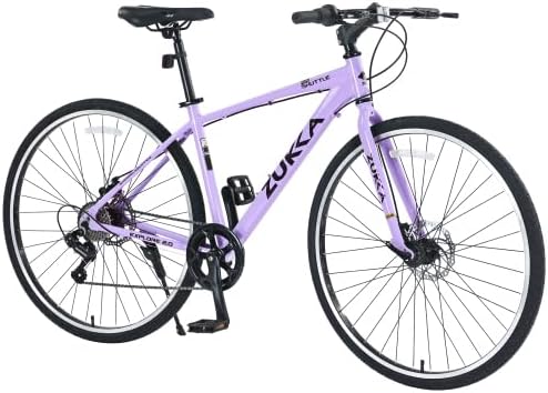7 Speed Hybrid Bike Aluminum Alloy Frame Double Disc Brakes 700C Road Bike for Men Women's City Bicycle