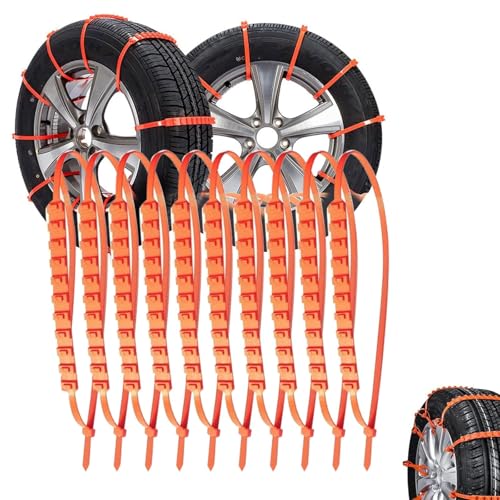 Catene da Neve per Auto, Antiscivolo - Fasce di Emergenza e Sicurezza Regolabili con Sistema Anti Slittamento per Pneumatici, 10pcs
