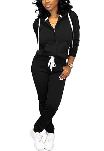 Mrskoala Two Piece Outfits for Women Tracksuit Sweat Suits Workout Jogging Sets Loungewear with Pocket - XX-Large - Black 3