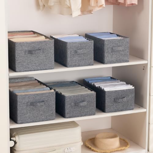 Image of HOKIPO Fabric Storage Boxes for Clothes Wardrobe Organizer | Storage Bins for Wardrobe Fabric Organizers with Handle, Small, Pack of 2 - Grey (AR-6683-GRY*2)