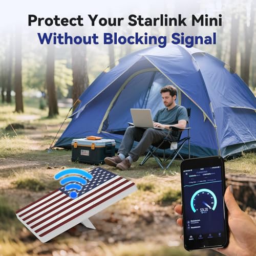 Image of Starlink Mini Protective Cover Case, Hailproof Liquid Silicone Protective Case for Starlink Mini Dish, Starlink Minis Accessories Waterproof Shockproof Portable for Outdoor Camping, Flag